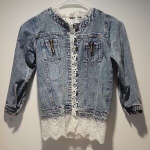 Charming Kids Denim Jacket with Lace Detail